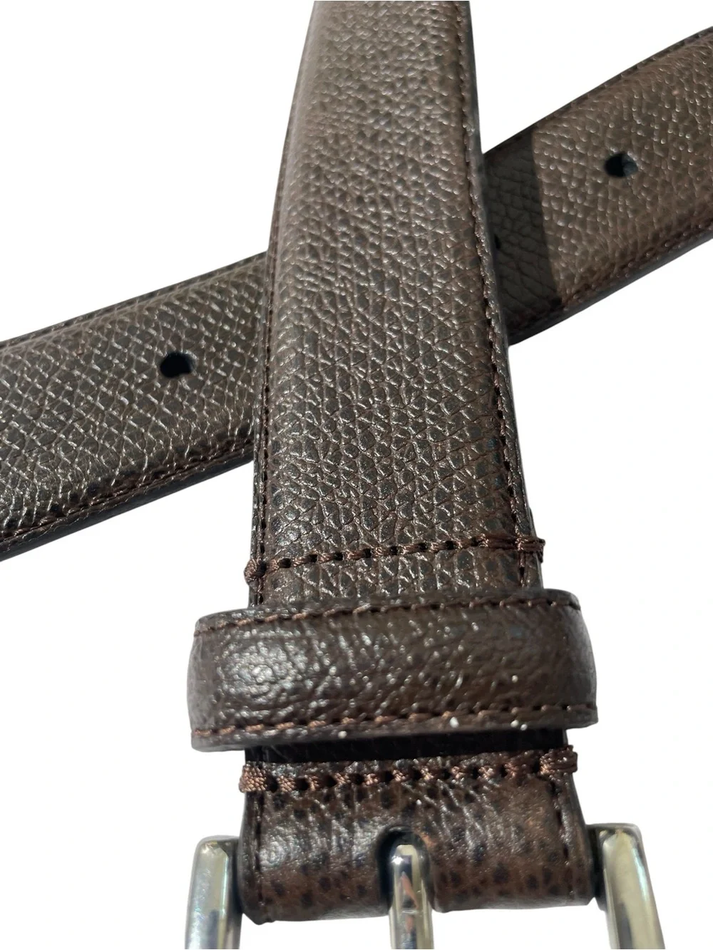 Brooks Brothers Pebbled Brown ITALIAN  LEATHER Belt Men's Sz 44 Silver Buckle
